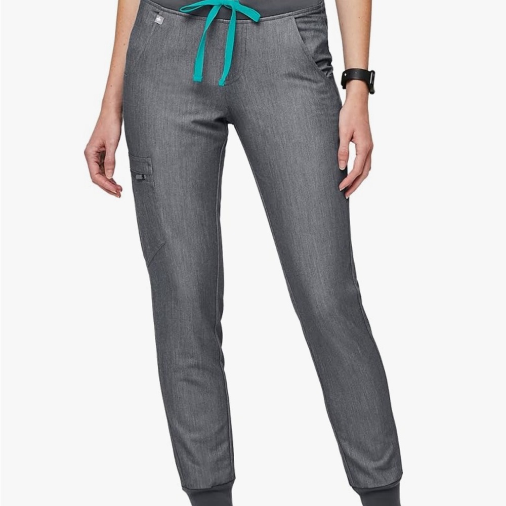 Gray Jogger Pants with Teal Drawstring